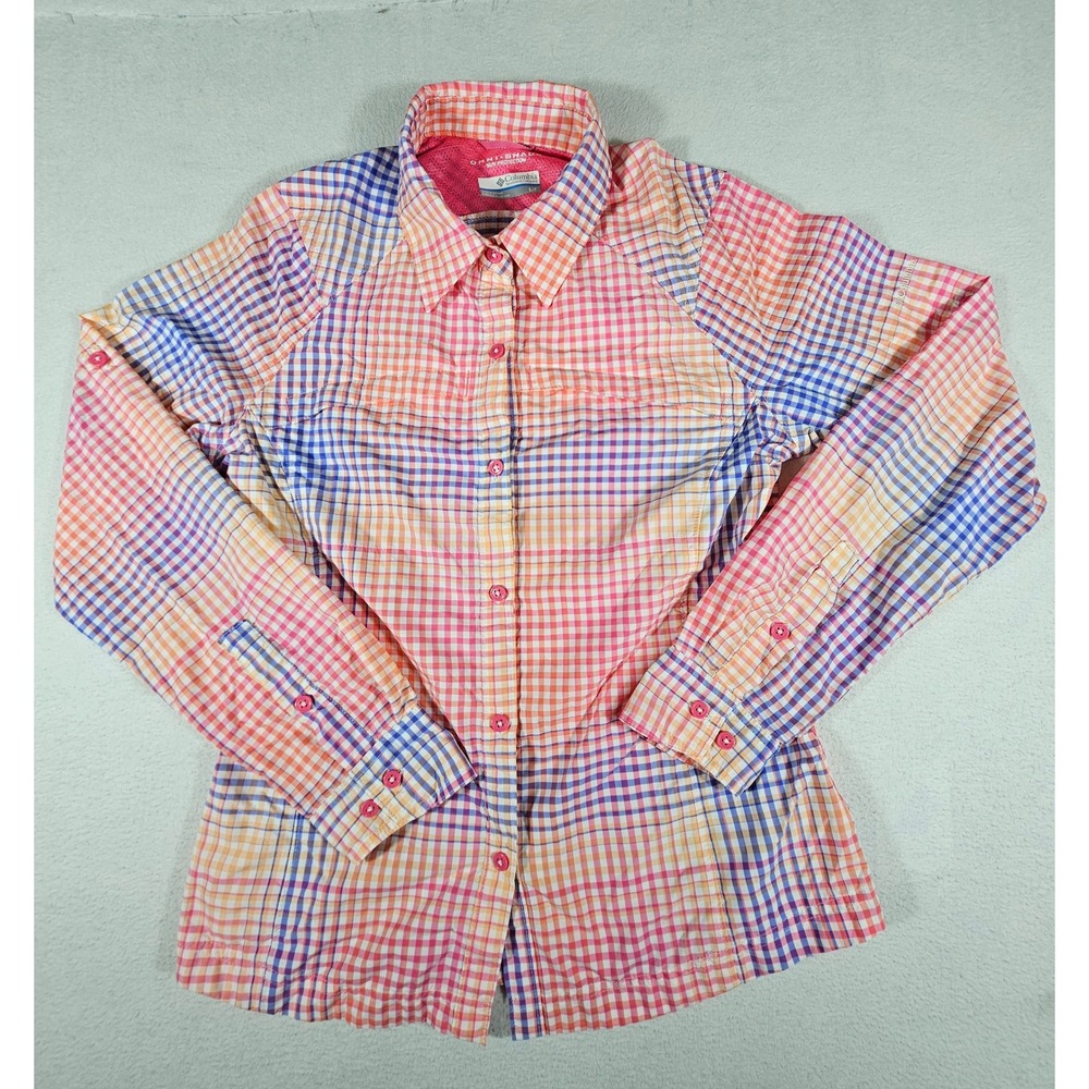 Columbia Multicolor Plaid Button-Down Shirt — Pink, Blue, Yellow